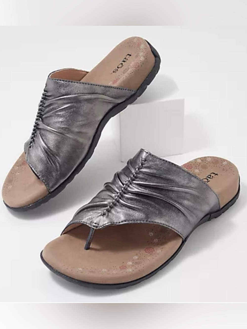 TAOS Gift 2 Comfort Slide Sandals - Metallic Pewter Women’s Thong Slides